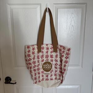 Whole Foods Pink Plumeria Hawaii Large Hydro Hawaii Exclusive Tote Bag Tag Aloha